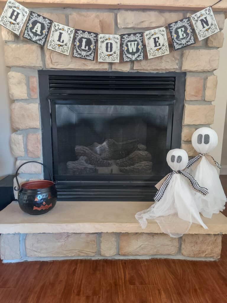 farmhouse ghost topiary mantel